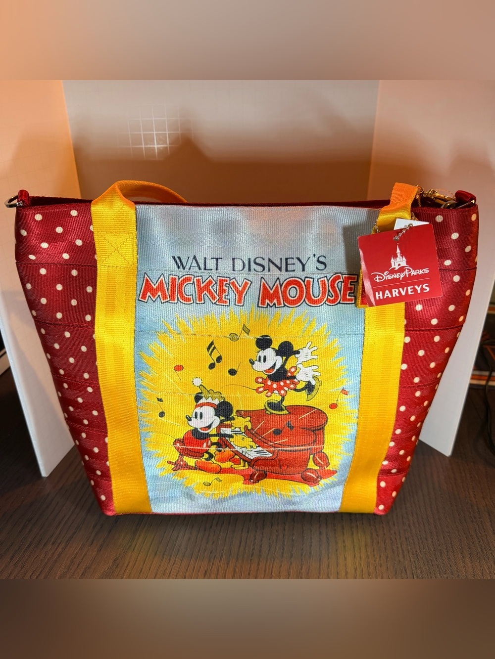 Harveys Disney Mickey Mouse Large Red Polka Dot Tote with Yellow Straps